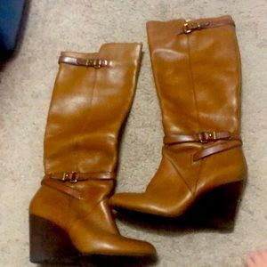 Coach tan wedge boots